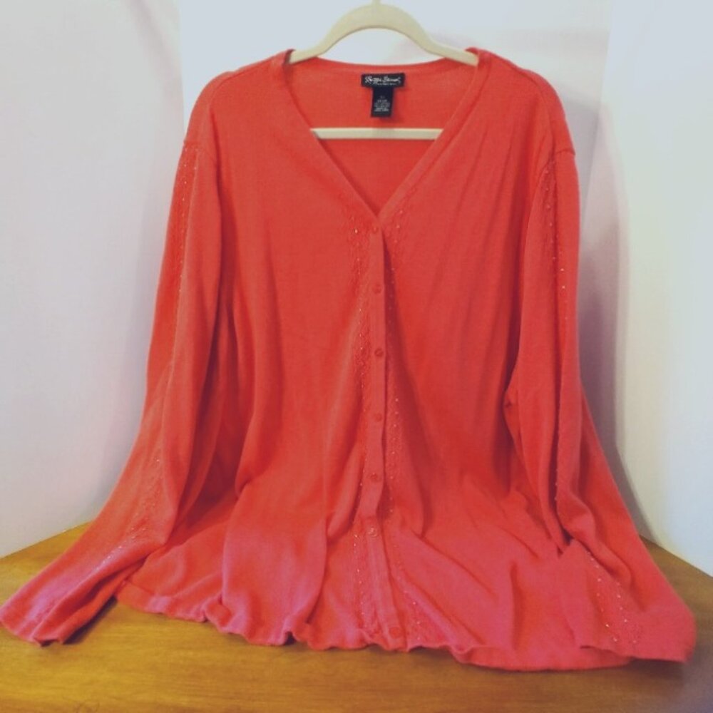 Pink grandma v-neck long sleeve cardigan 3x